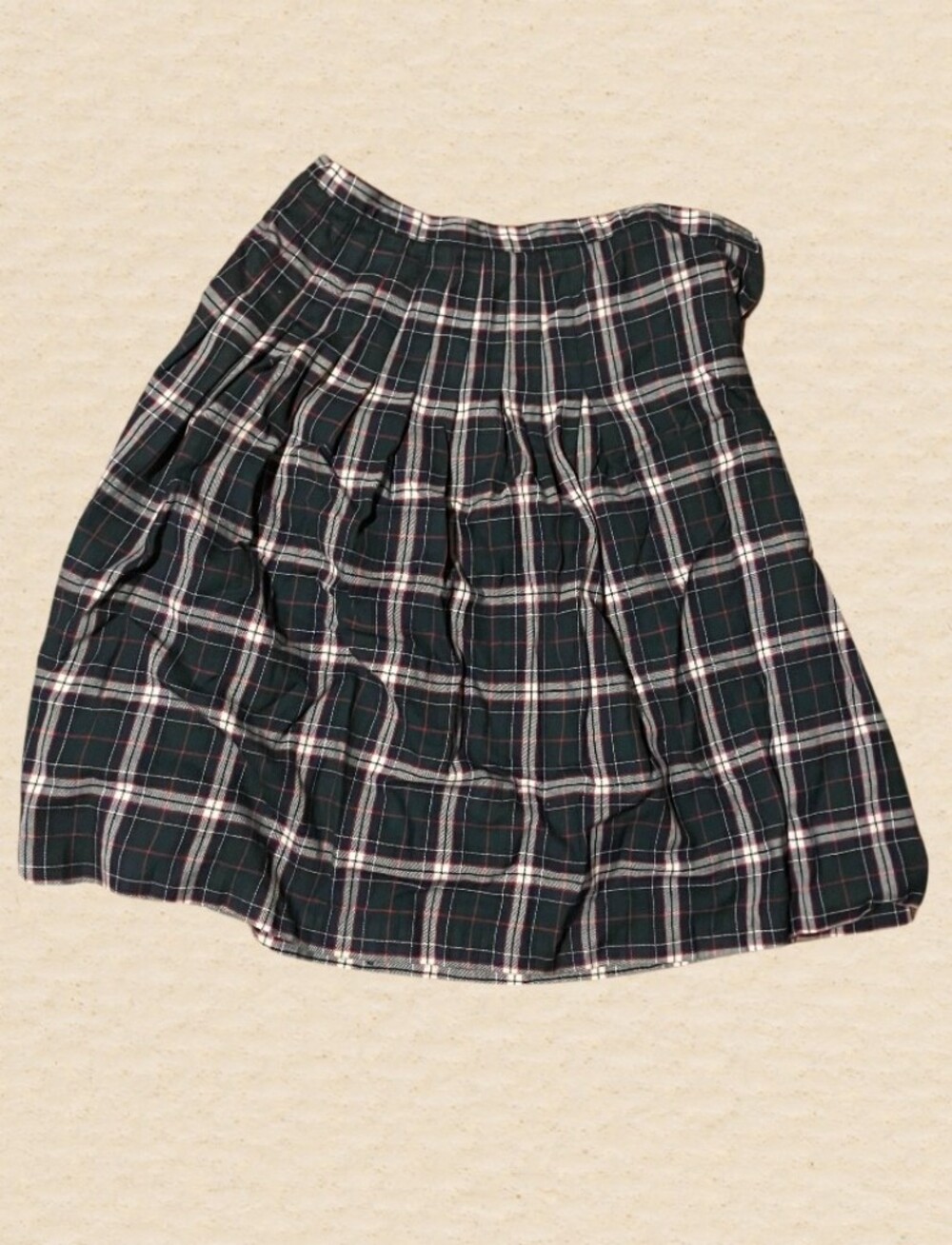 Vintage Wool Plaid A-Line Midi Skirt